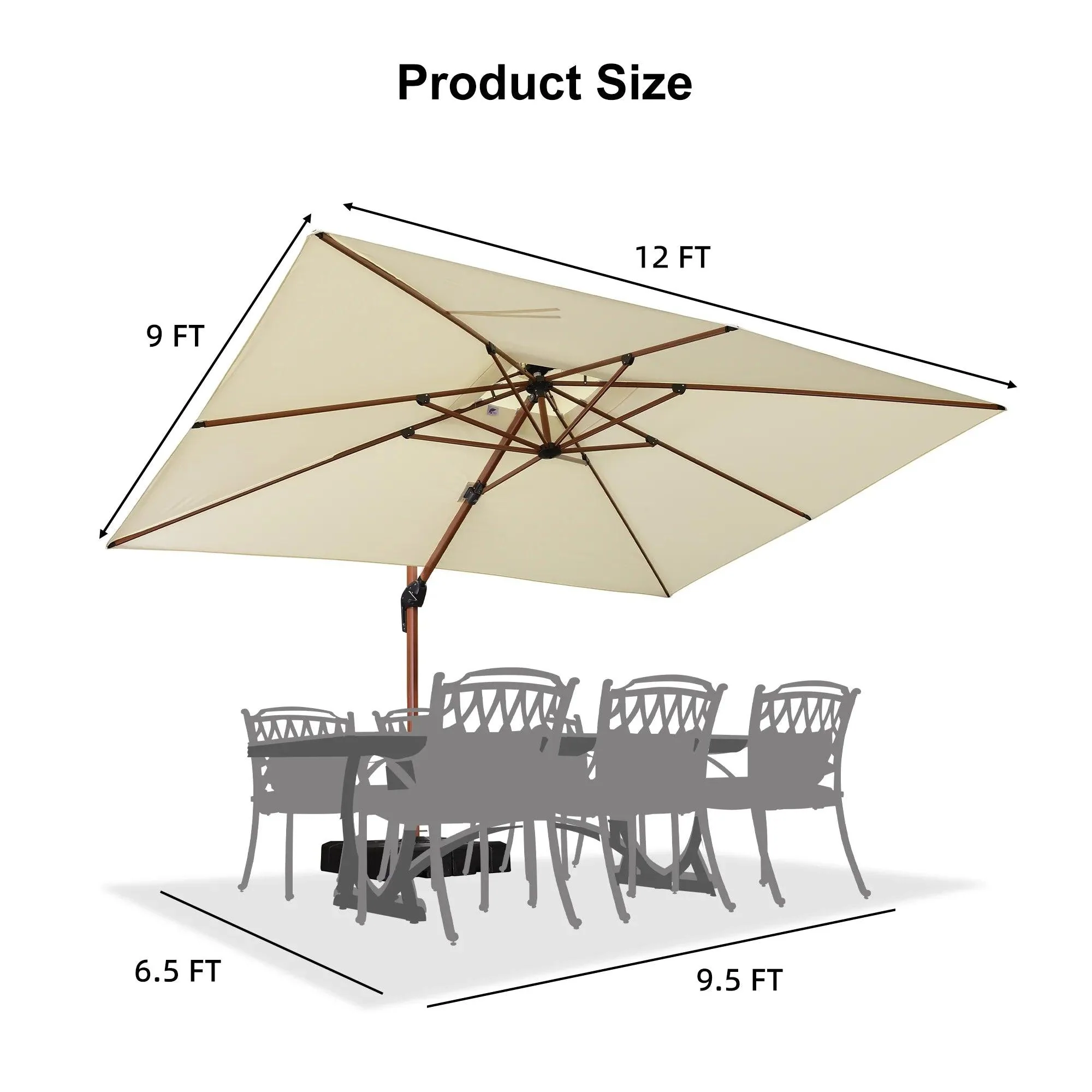 PURPLE LEAF Outdoor Garden Umbrella with Base, Cantilever Umbrellas in Wood Color - Image 103