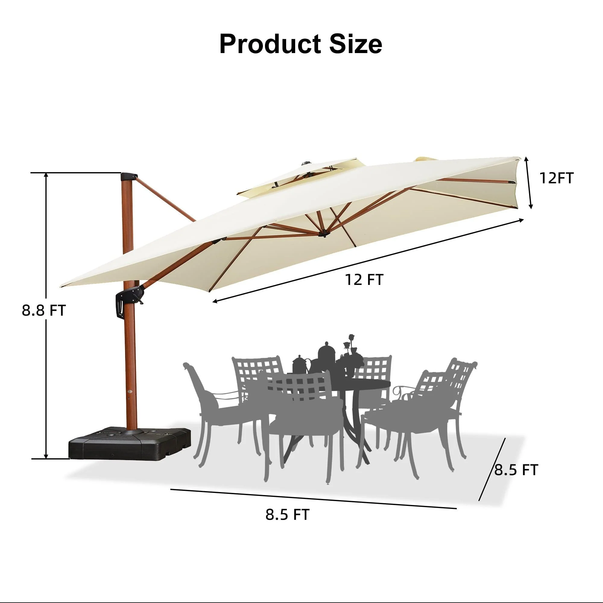 PURPLE LEAF Outdoor Garden Umbrella with Base, Cantilever Umbrellas in Wood Color - Image 105