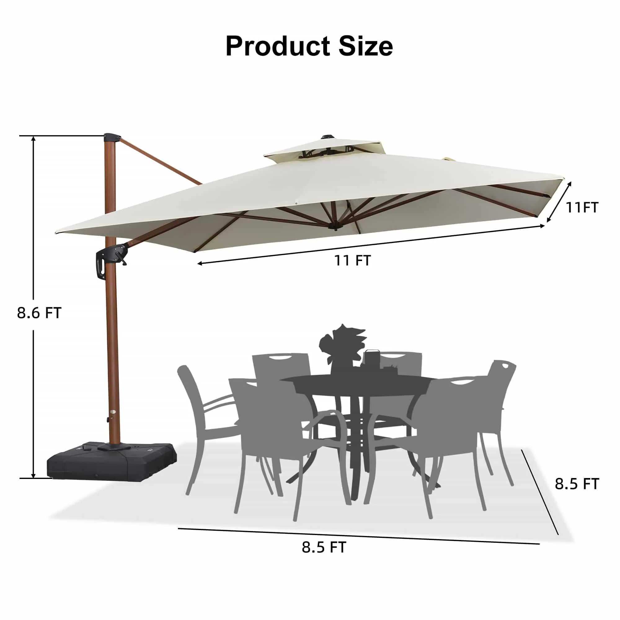 PURPLE LEAF Outdoor Garden Umbrella with Base, Cantilever Umbrellas in Wood Color - Image 107