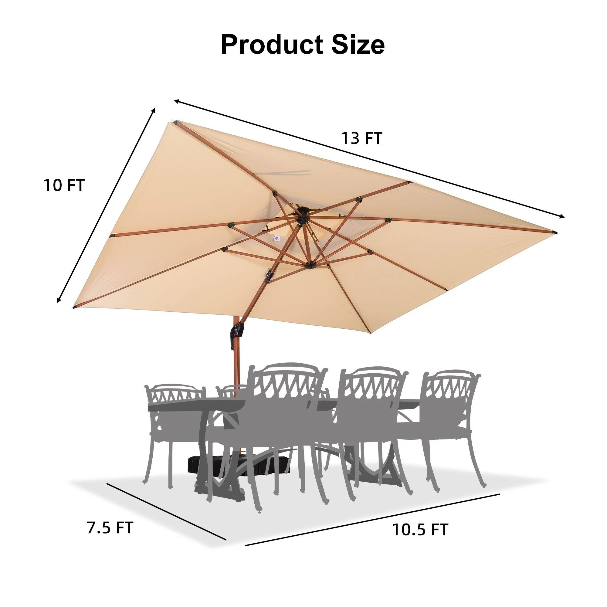 PURPLE LEAF Outdoor Garden Umbrella with Base, Cantilever Umbrellas in Wood Color - Image 108