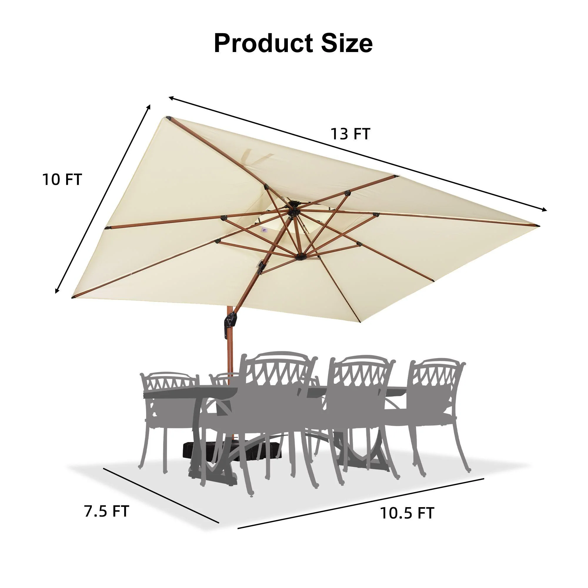 PURPLE LEAF Outdoor Garden Umbrella with Base, Cantilever Umbrellas in Wood Color - Image 109