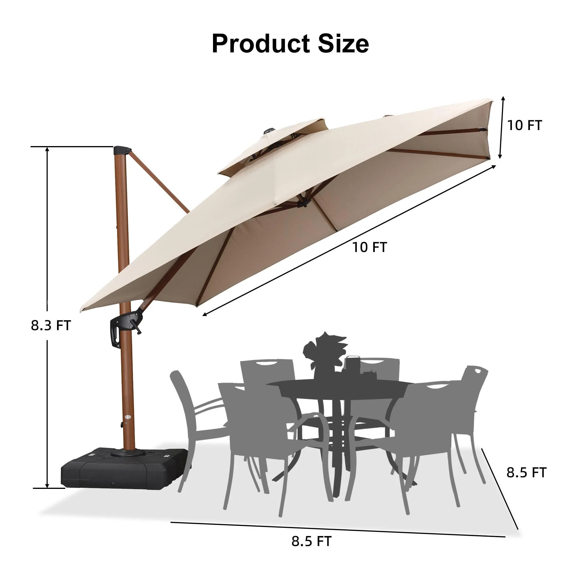 PURPLE LEAF Outdoor Garden Umbrella with Base, Cantilever Umbrellas in Wood Color - Image 110