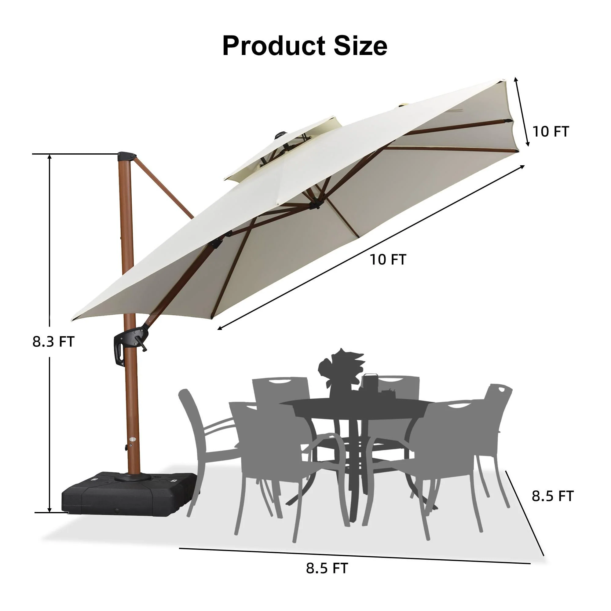 PURPLE LEAF Outdoor Garden Umbrella with Base, Cantilever Umbrellas in Wood Color - Image 111