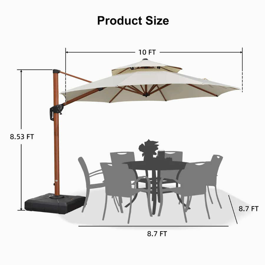 PURPLE LEAF Outdoor Garden Umbrella with Base, Cantilever Umbrellas in Wood Color - Image 118