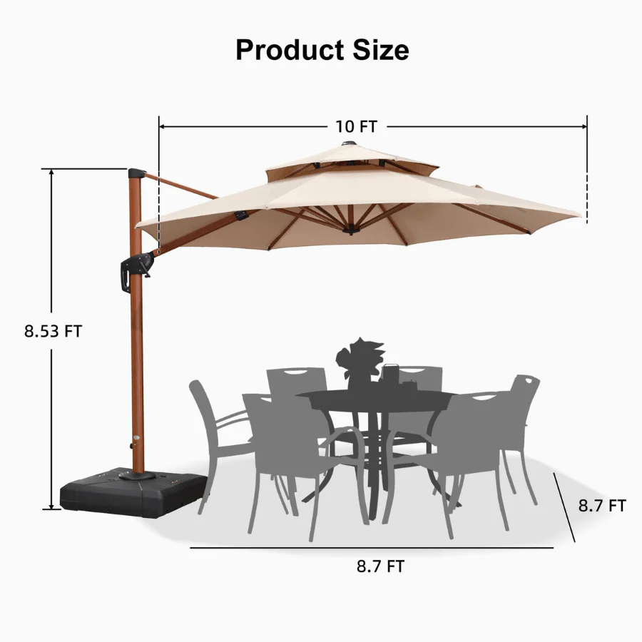 PURPLE LEAF Outdoor Garden Umbrella with Base, Cantilever Umbrellas in Wood Color - Image 119