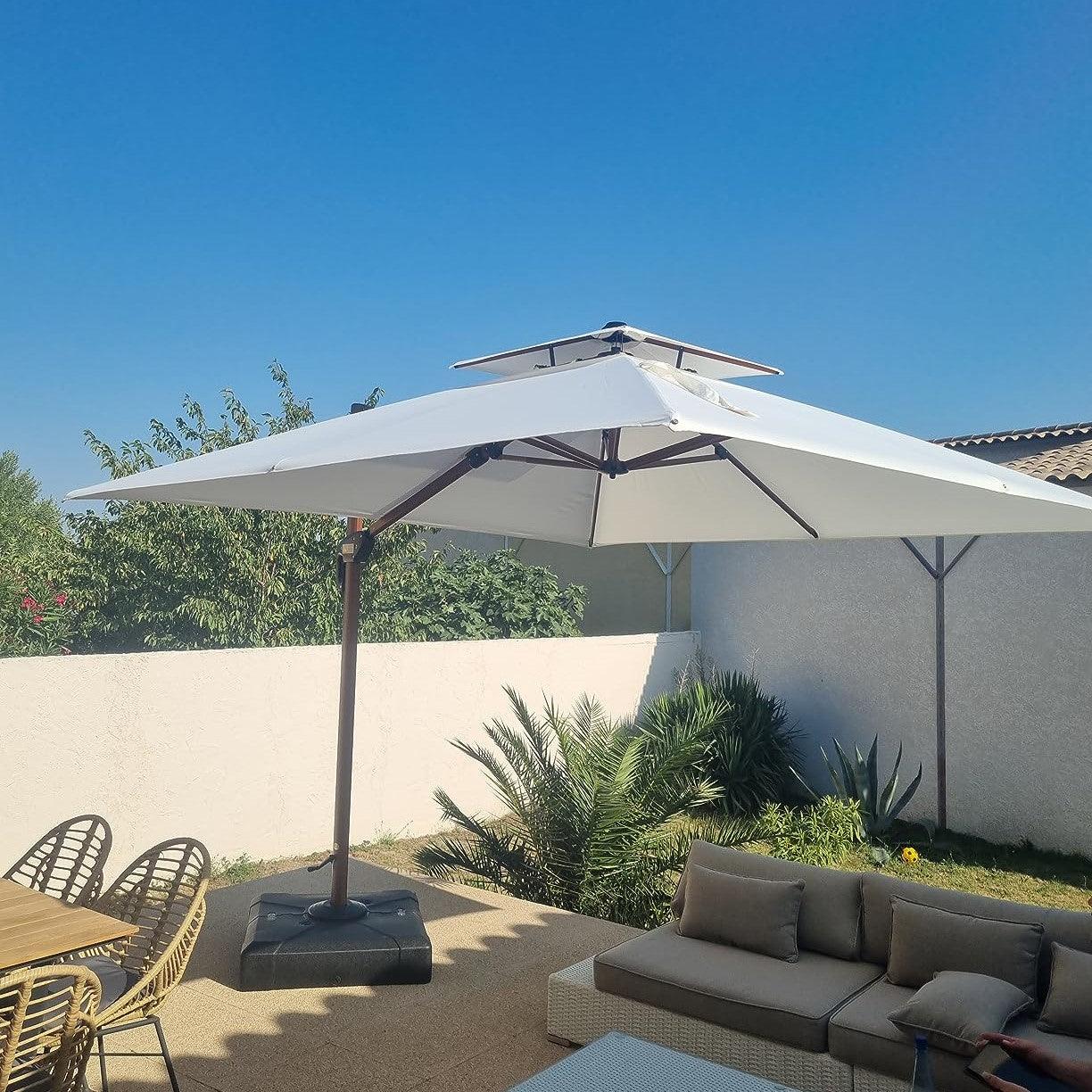 PURPLE LEAF Outdoor Garden Umbrella with Base, Cantilever Umbrellas in Wood Color - Image 12