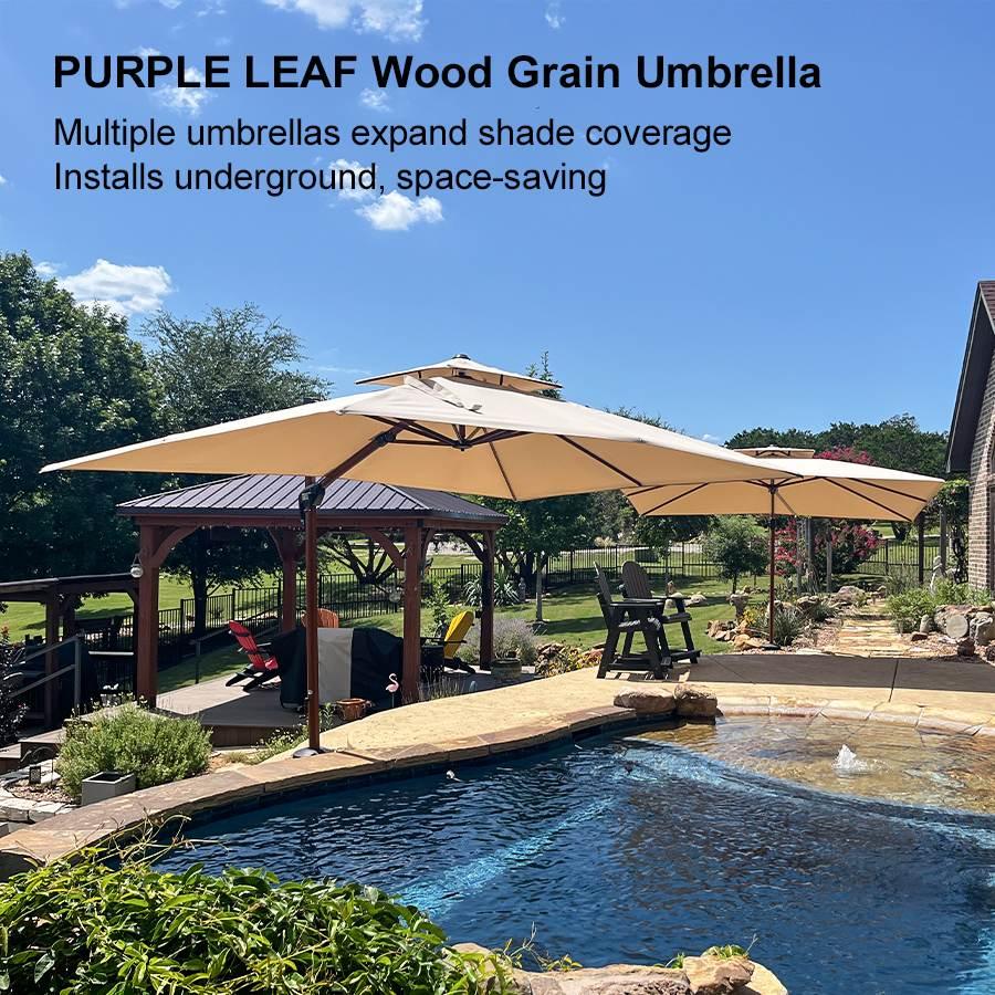 PURPLE LEAF Outdoor Garden Umbrella with Base, Cantilever Umbrellas in Wood Color - Image 121
