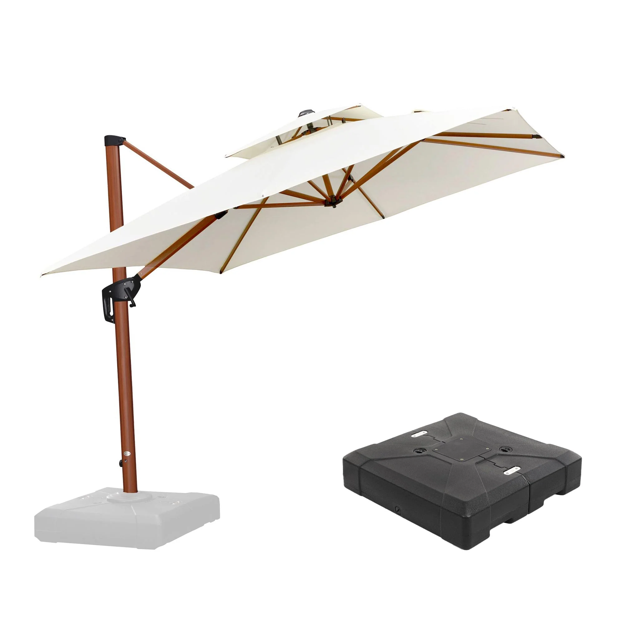 PURPLE LEAF Outdoor Garden Umbrella with Base, Cantilever Umbrellas in Wood Color - Image 126
