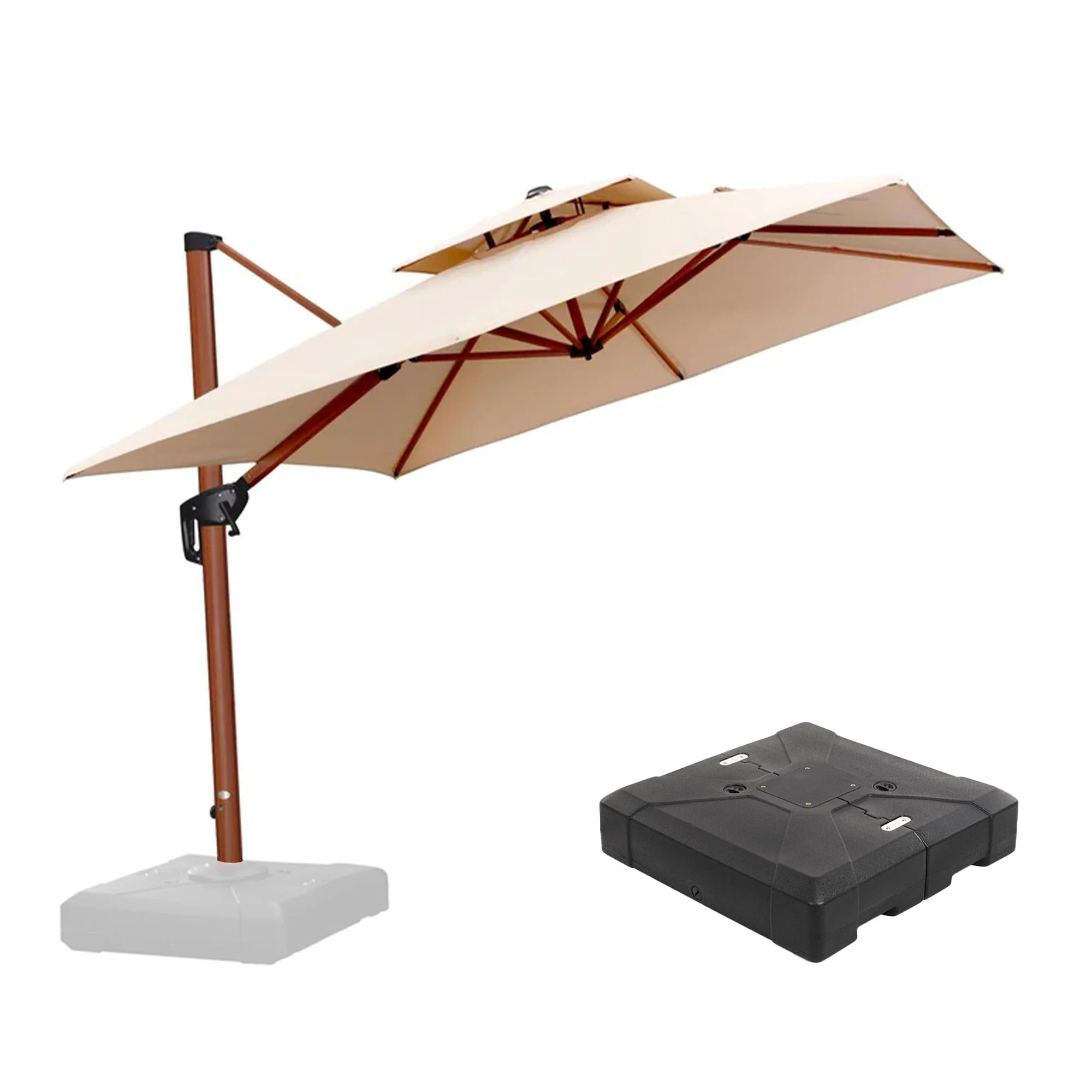 PURPLE LEAF Outdoor Garden Umbrella with Base, Cantilever Umbrellas in Wood Color - Image 127