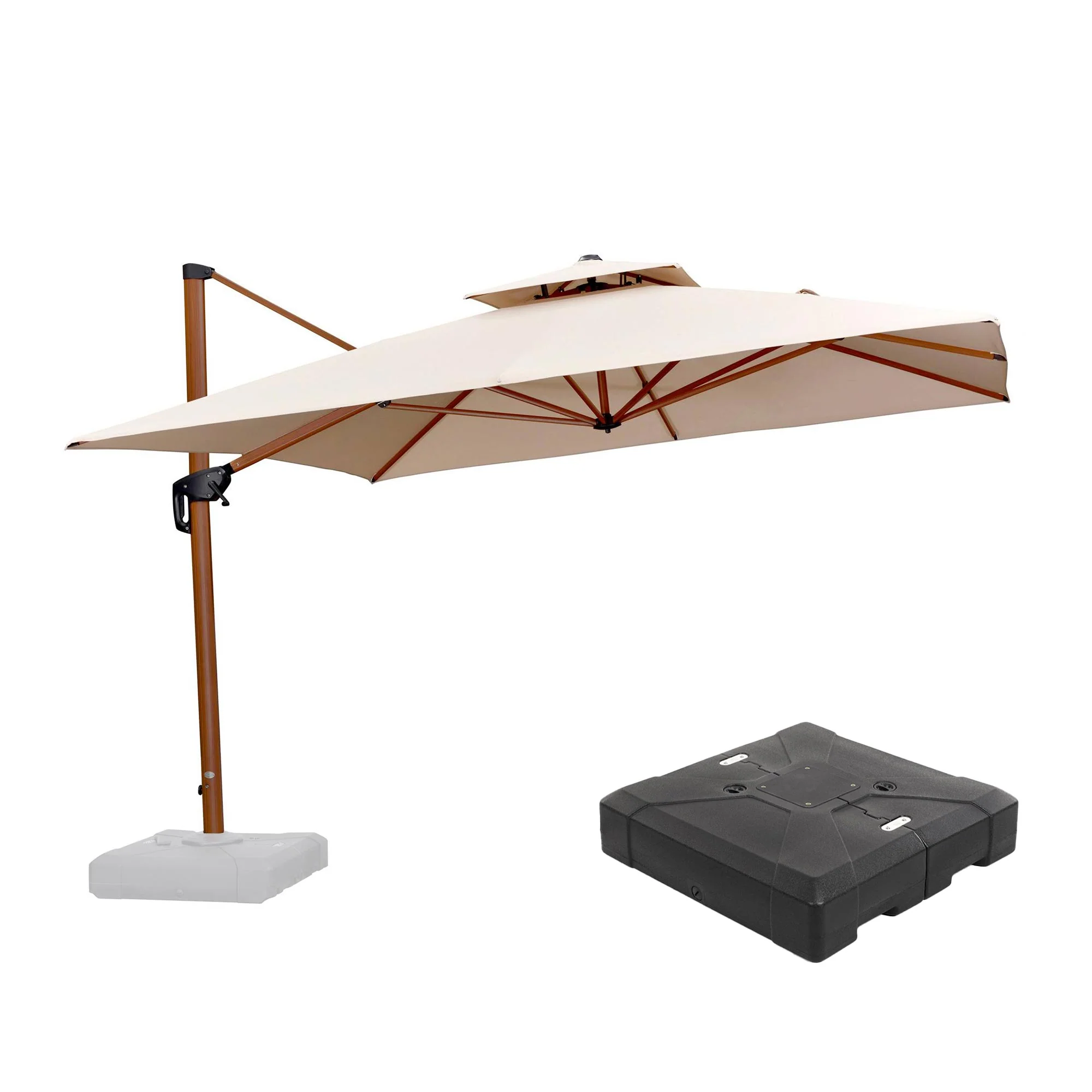 PURPLE LEAF Outdoor Garden Umbrella with Base, Cantilever Umbrellas in Wood Color - Image 128