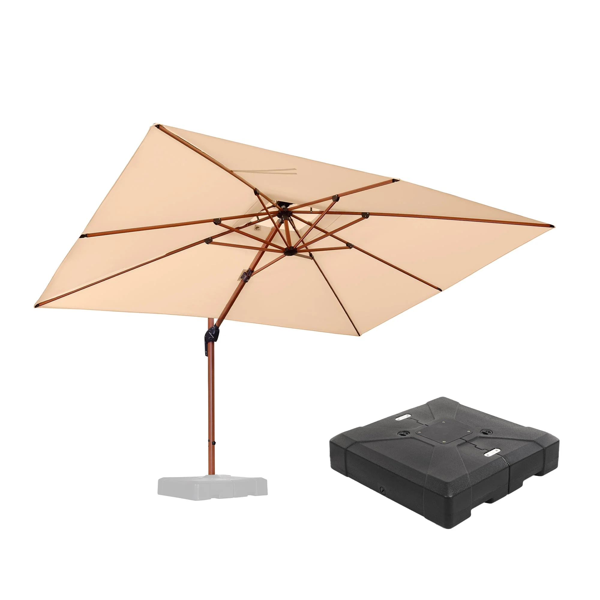 PURPLE LEAF Outdoor Garden Umbrella with Base, Cantilever Umbrellas in Wood Color - Image 129