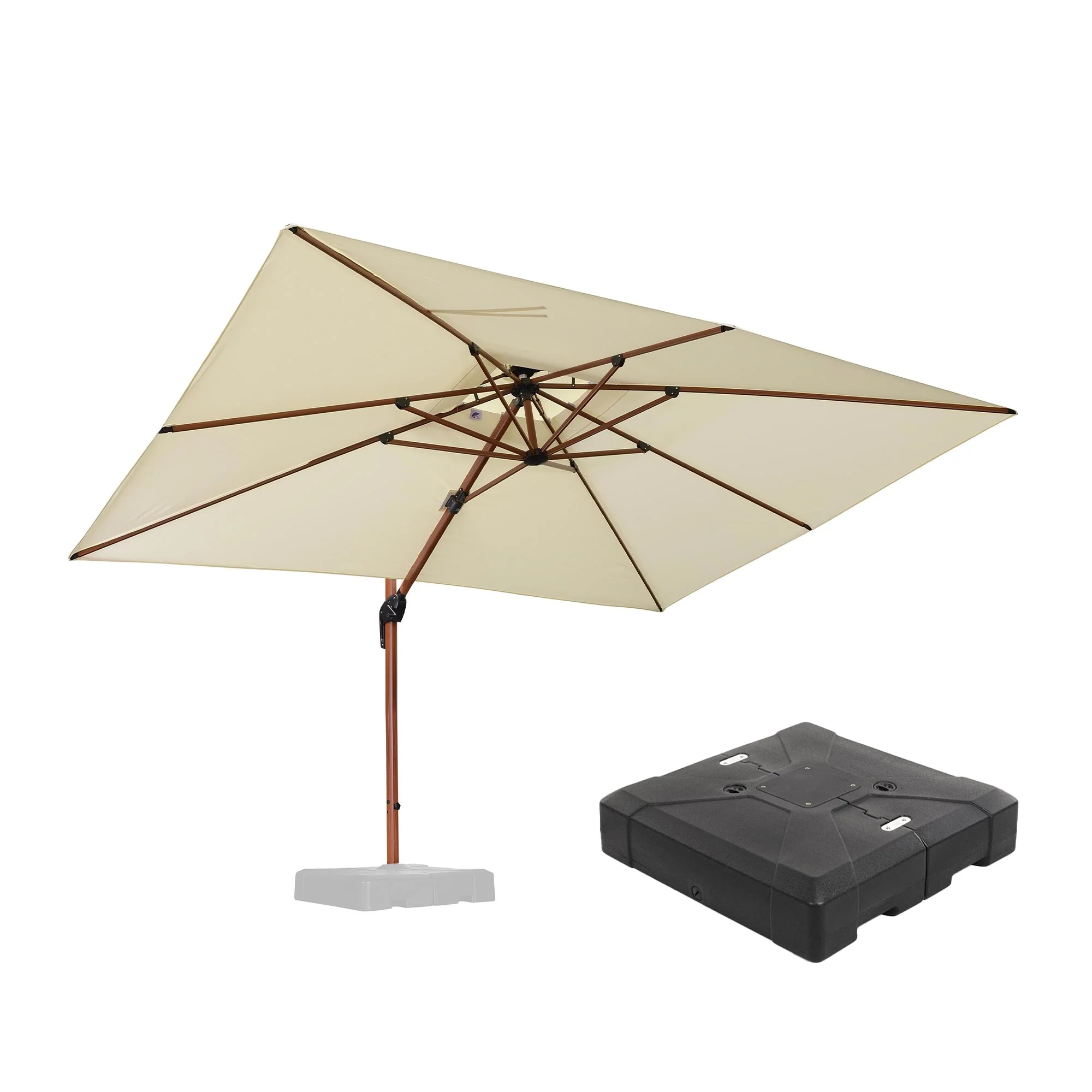 PURPLE LEAF Outdoor Garden Umbrella with Base, Cantilever Umbrellas in Wood Color - Image 130