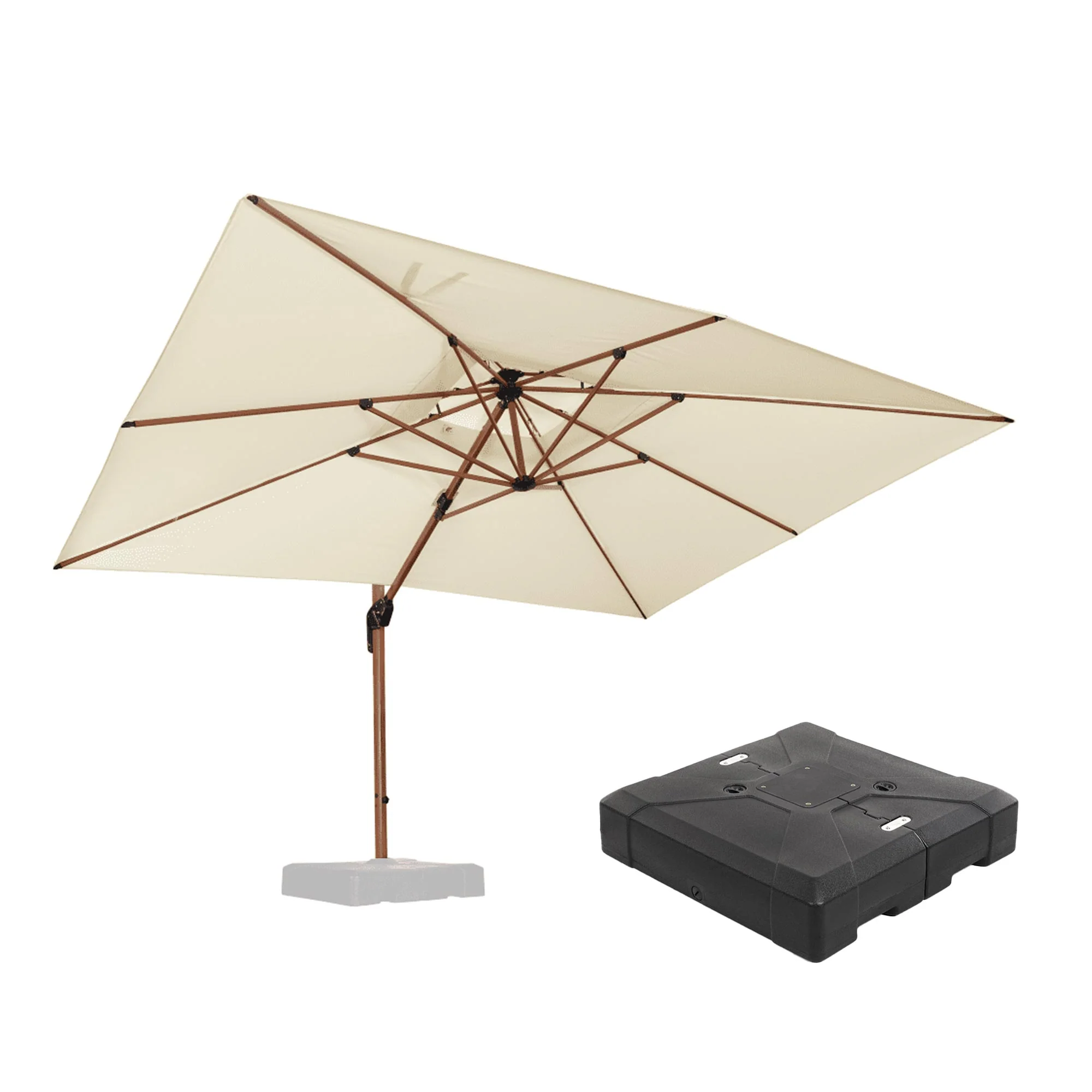 PURPLE LEAF Outdoor Garden Umbrella with Base, Cantilever Umbrellas in Wood Color - Image 132