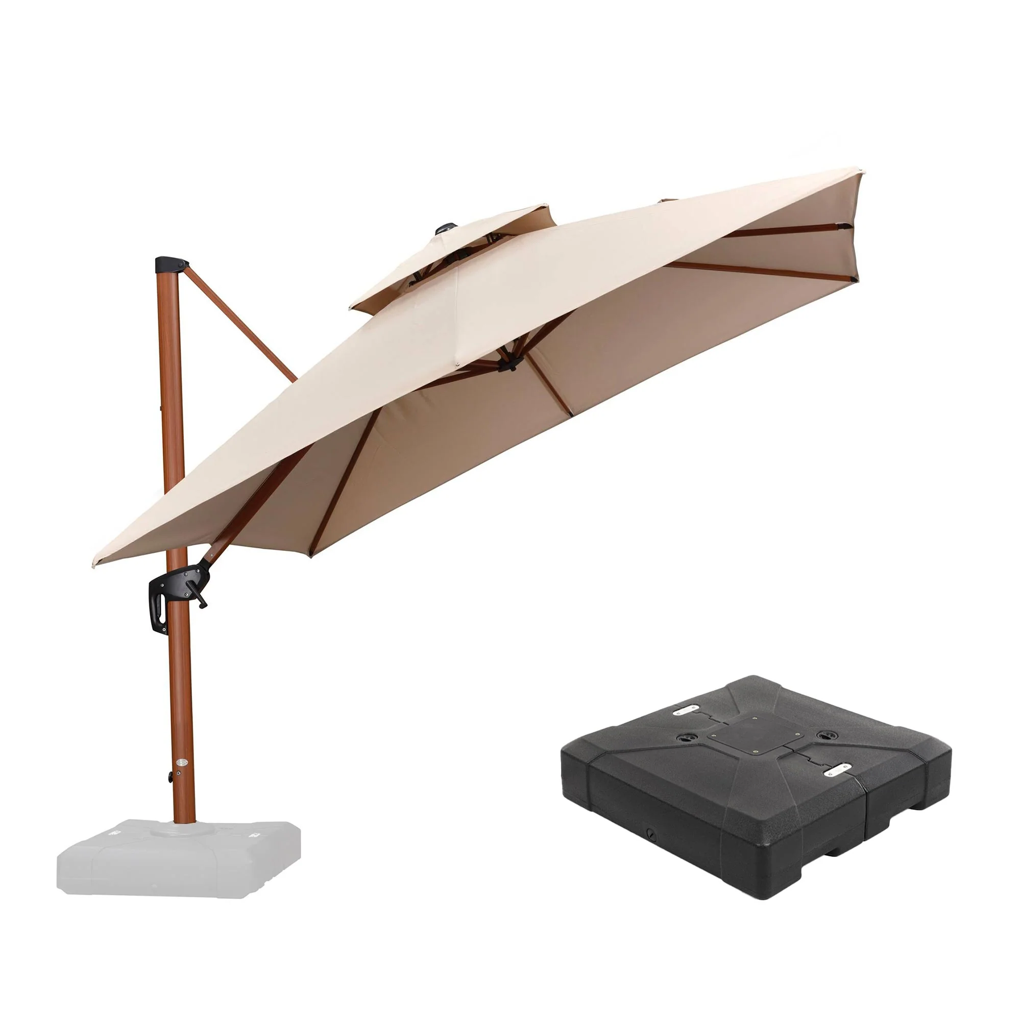 PURPLE LEAF Outdoor Garden Umbrella with Base, Cantilever Umbrellas in Wood Color - Image 133