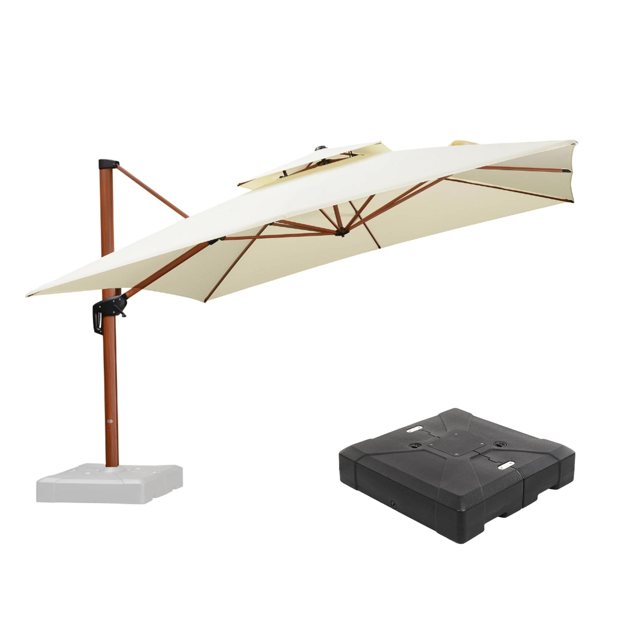 PURPLE LEAF Outdoor Garden Umbrella with Base, Cantilever Umbrellas in Wood Color - Image 135