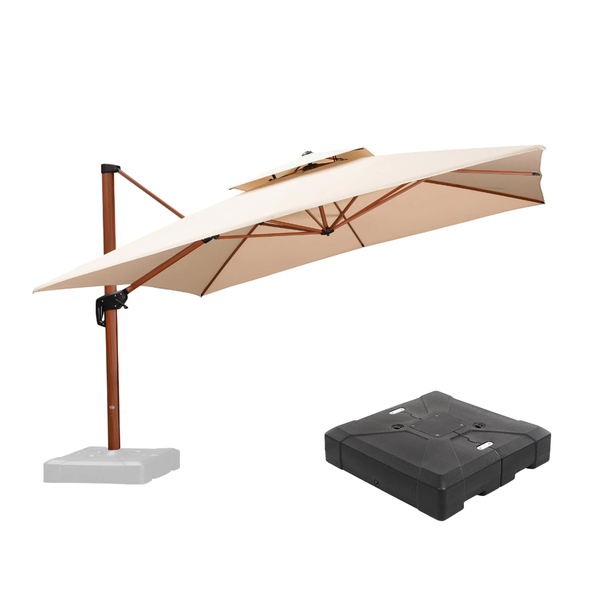 PURPLE LEAF Outdoor Garden Umbrella with Base, Cantilever Umbrellas in Wood Color - Image 136