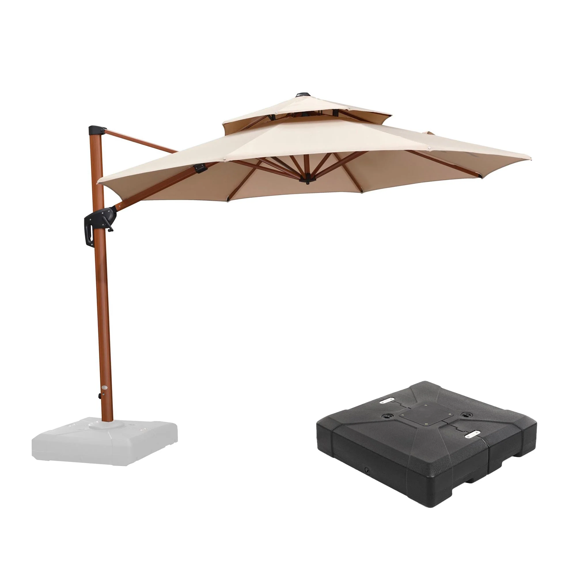 PURPLE LEAF Outdoor Garden Umbrella with Base, Cantilever Umbrellas in Wood Color - Image 137