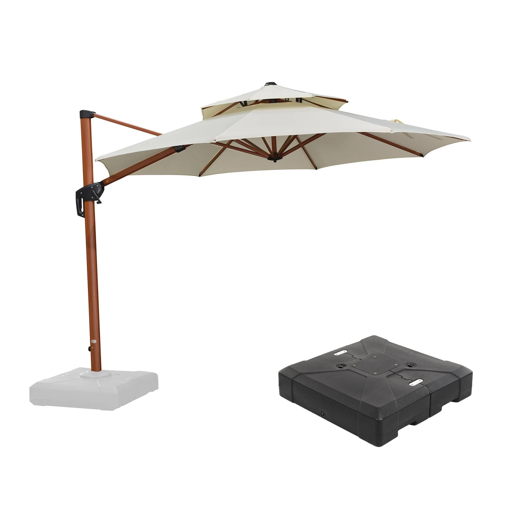 PURPLE LEAF Outdoor Garden Umbrella with Base, Cantilever Umbrellas in Wood Color - Image 138
