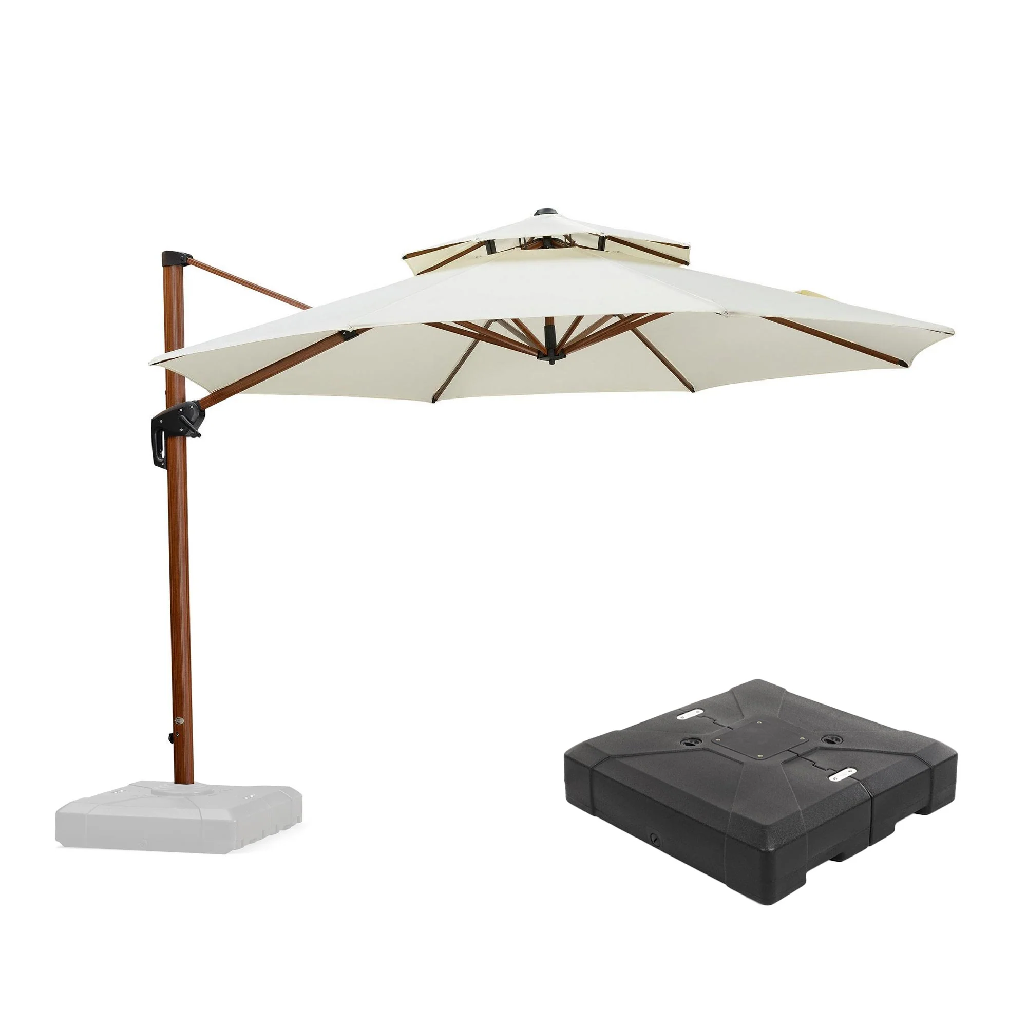 PURPLE LEAF Outdoor Garden Umbrella with Base, Cantilever Umbrellas in Wood Color - Image 139