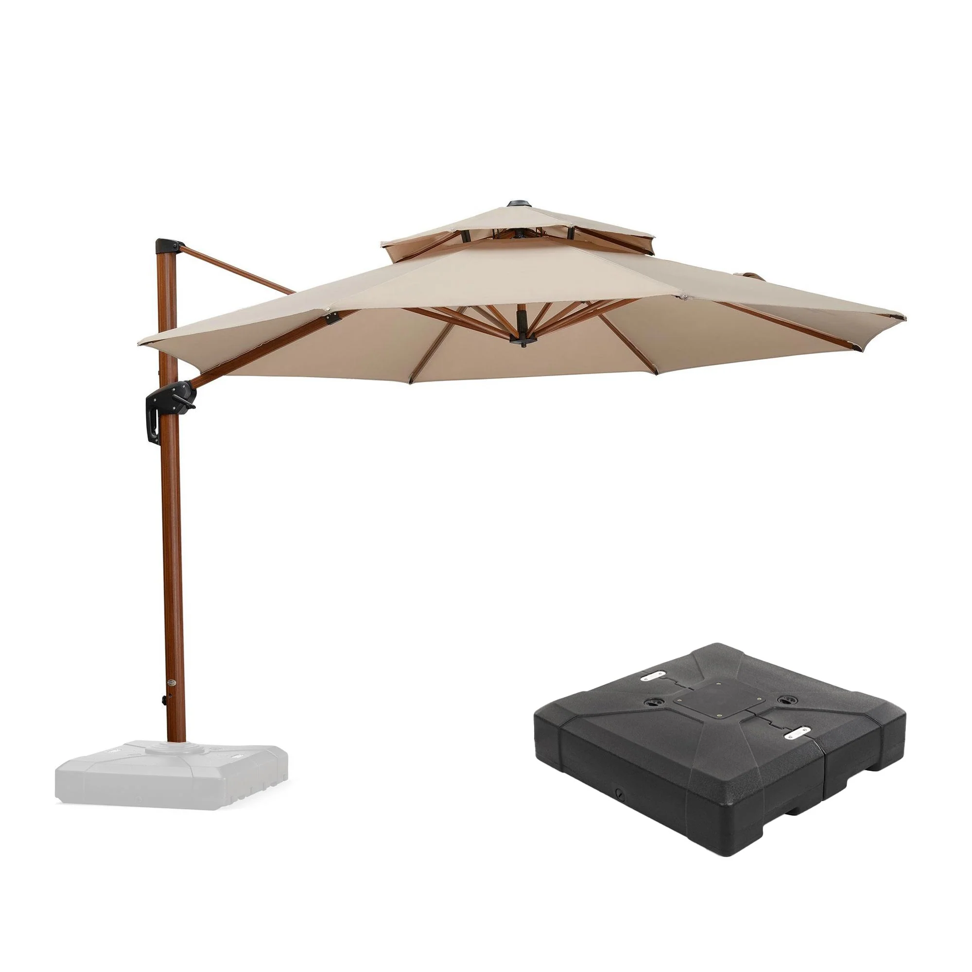 PURPLE LEAF Outdoor Garden Umbrella with Base, Cantilever Umbrellas in Wood Color - Image 140