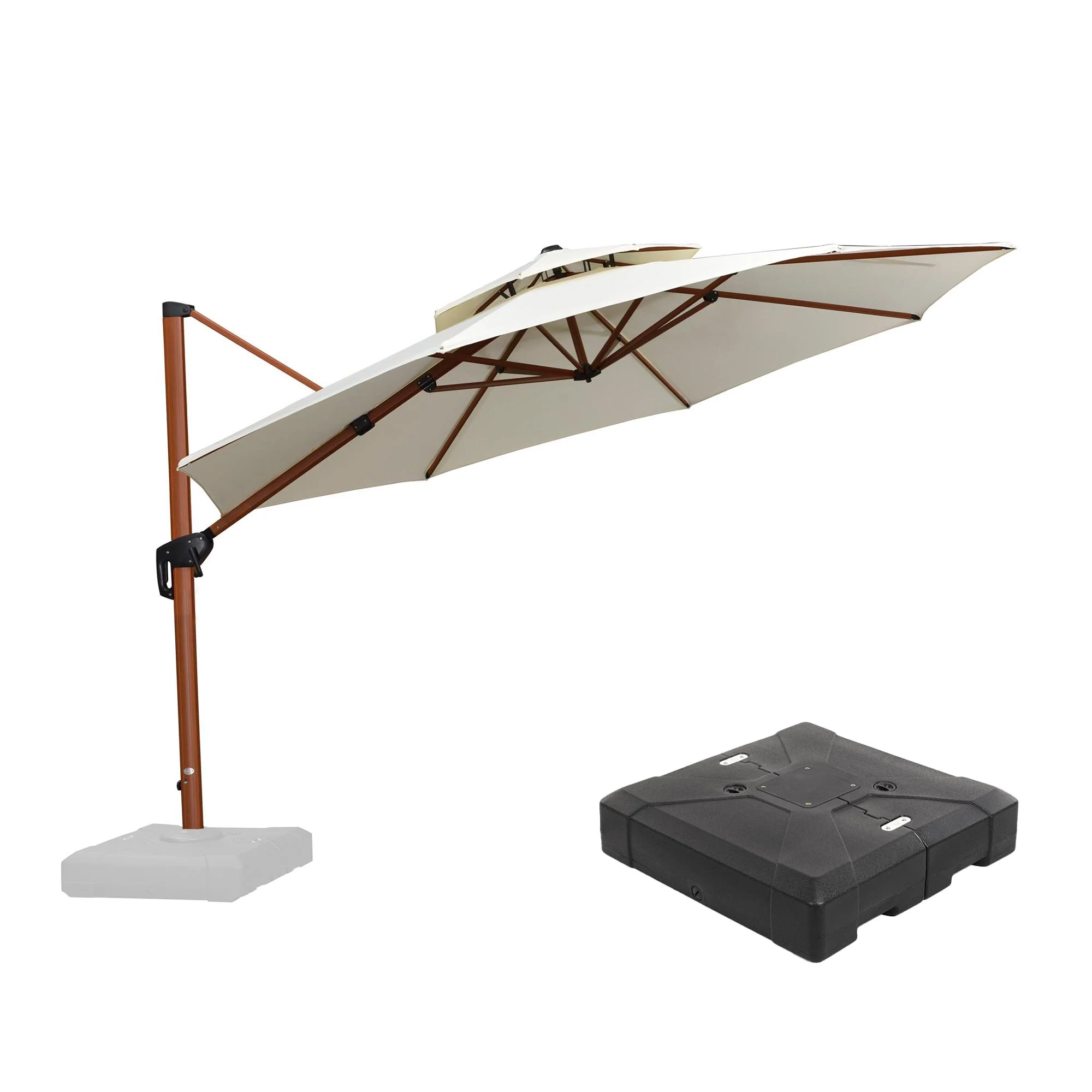 PURPLE LEAF Outdoor Garden Umbrella with Base, Cantilever Umbrellas in Wood Color - Image 141