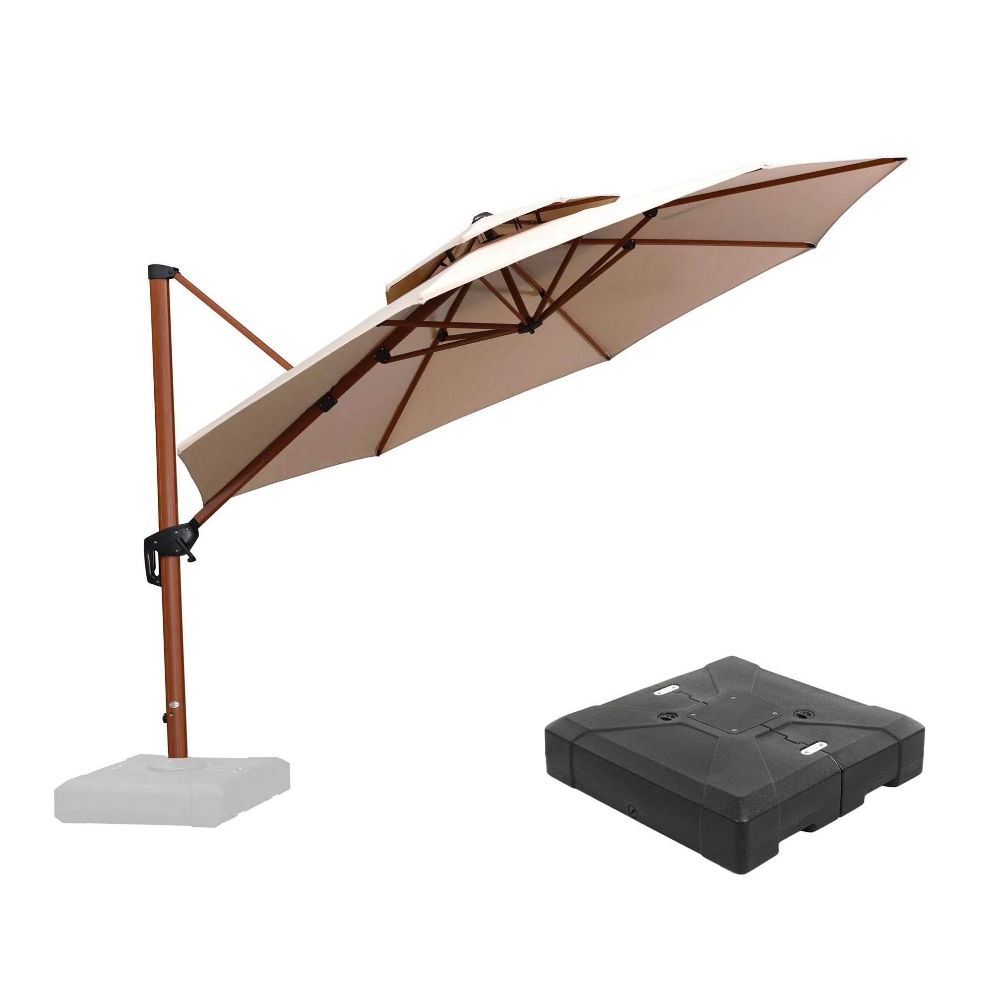PURPLE LEAF Outdoor Garden Umbrella with Base, Cantilever Umbrellas in Wood Color - Image 142