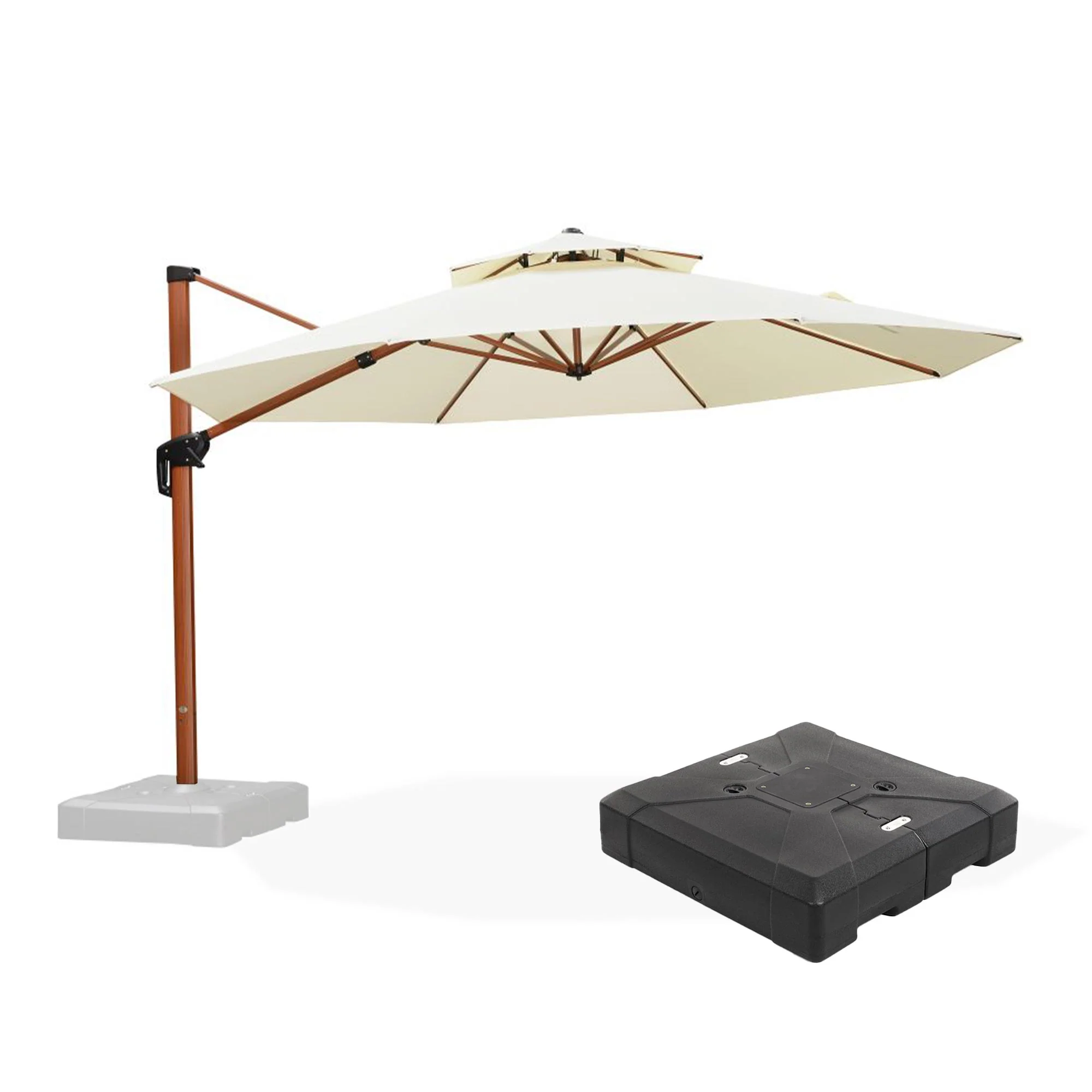 PURPLE LEAF Outdoor Garden Umbrella with Base, Cantilever Umbrellas in Wood Color - Image 143