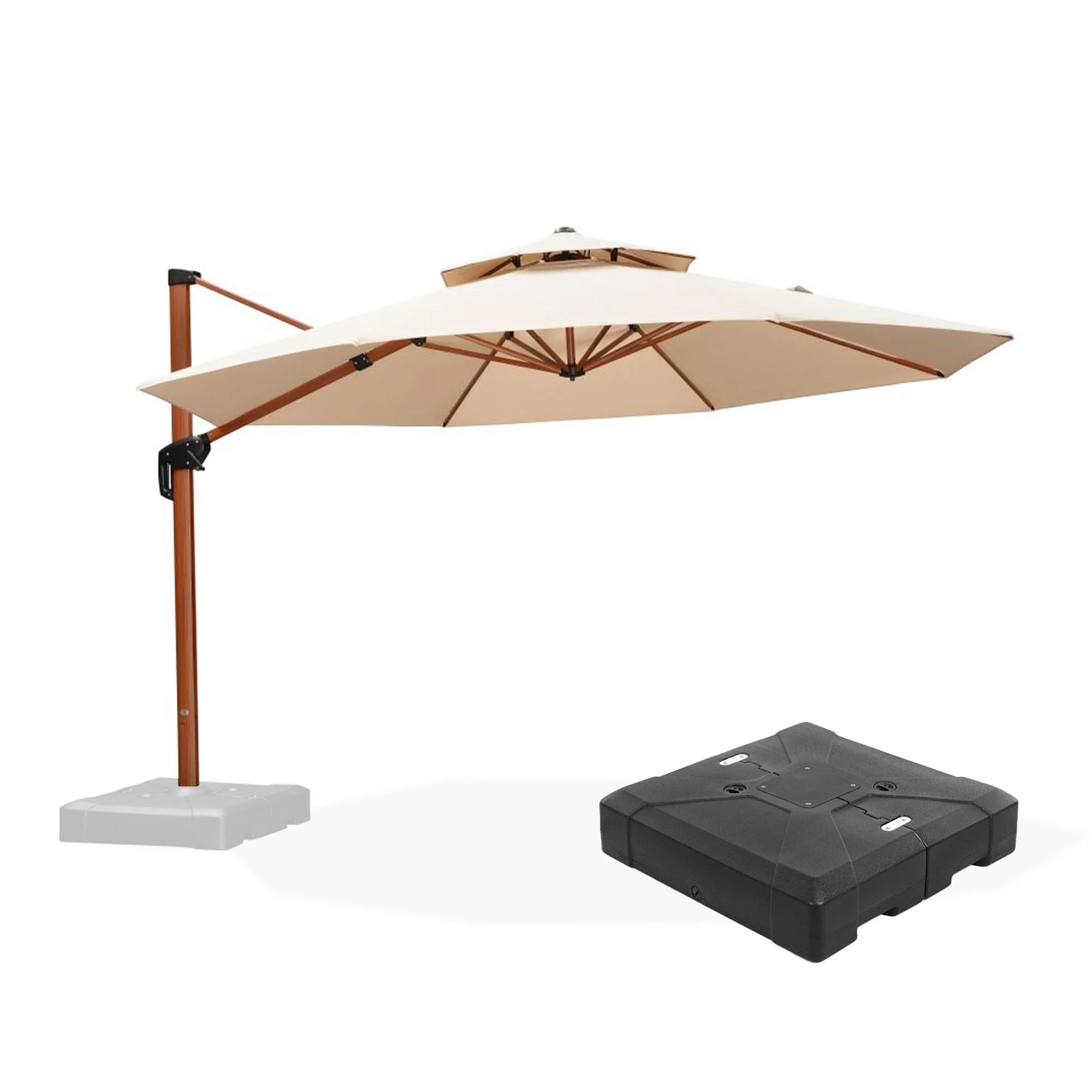 PURPLE LEAF Outdoor Garden Umbrella with Base, Cantilever Umbrellas in Wood Color - Image 144