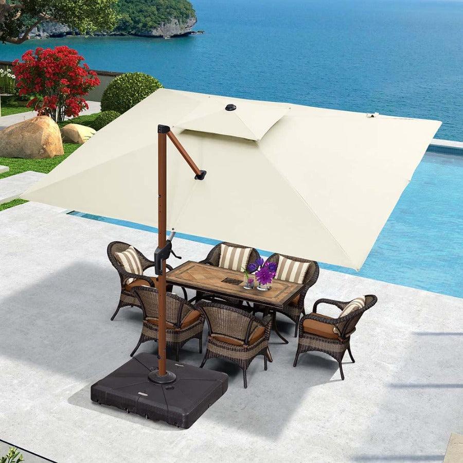 PURPLE LEAF Outdoor Garden Umbrella with Base, Cantilever Umbrellas in Wood Color - Image 16