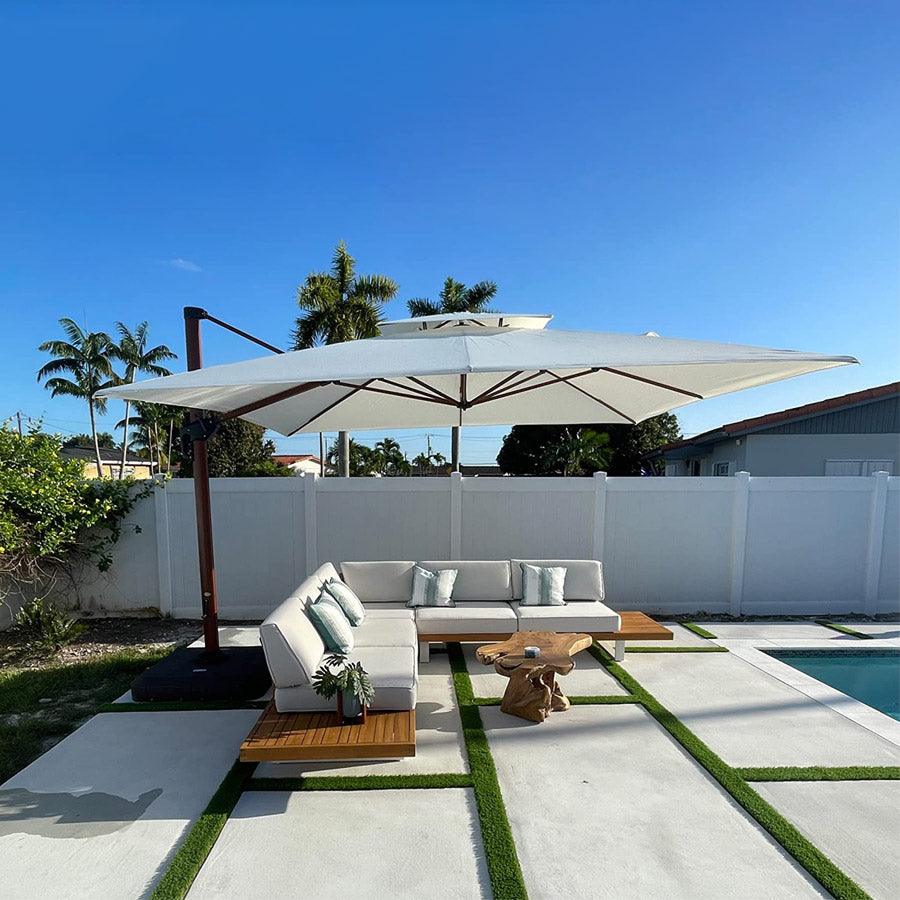PURPLE LEAF Outdoor Garden Umbrella with Base, Cantilever Umbrellas in Wood Color - Image 20