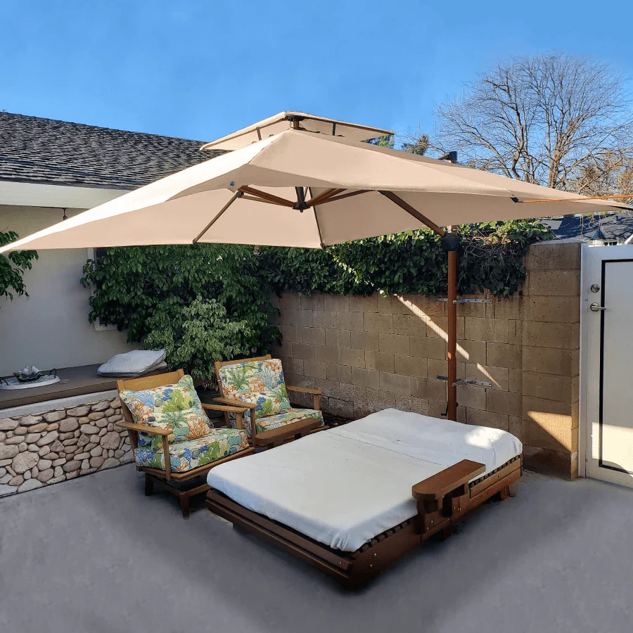 PURPLE LEAF Outdoor Garden Umbrella with Base, Cantilever Umbrellas in Wood Color - Image 21