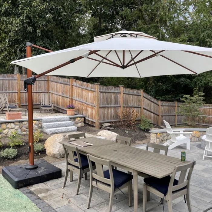 PURPLE LEAF Outdoor Garden Umbrella with Base, Cantilever Umbrellas in Wood Color - Image 25