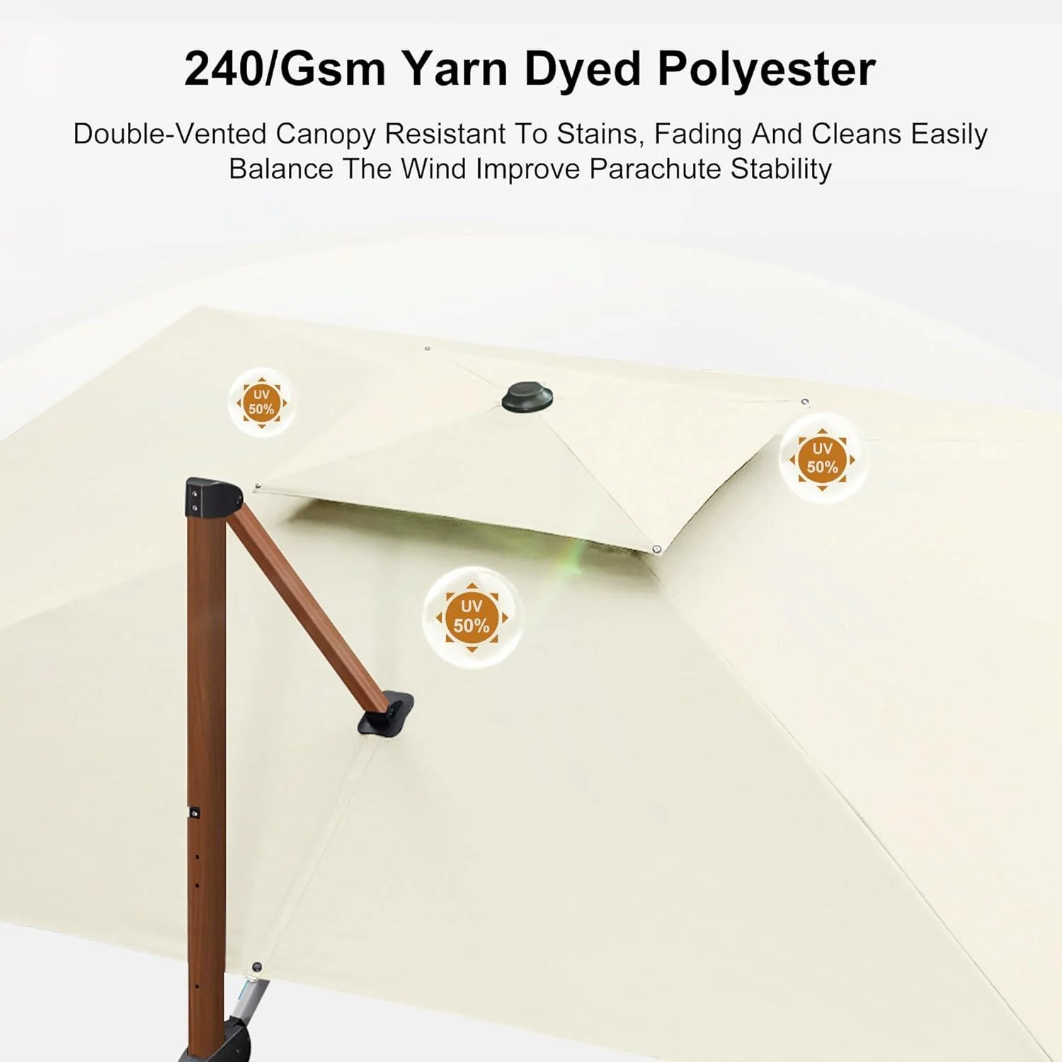 PURPLE LEAF Outdoor Garden Umbrella with Base, Cantilever Umbrellas in Wood Color - Image 29