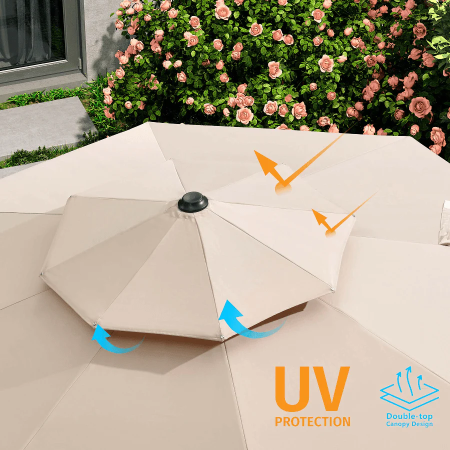 PURPLE LEAF Outdoor Garden Umbrella with Base, Cantilever Umbrellas in Wood Color - Image 31