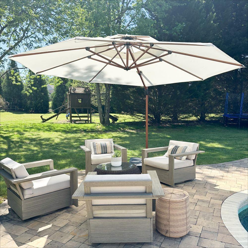 PURPLE LEAF Outdoor Garden Umbrella with Base, Cantilever Umbrellas in Wood Color - Image 33