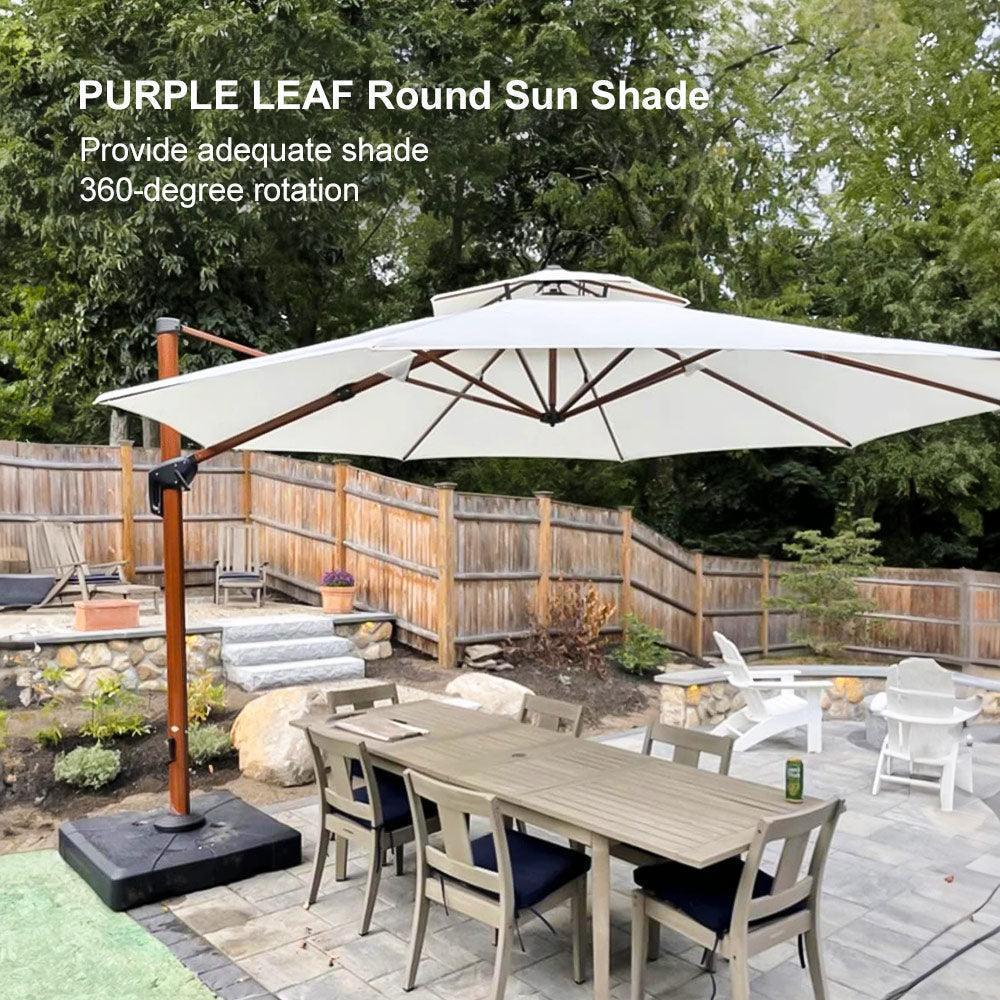 PURPLE LEAF Outdoor Garden Umbrella with Base, Cantilever Umbrellas in Wood Color - Image 35