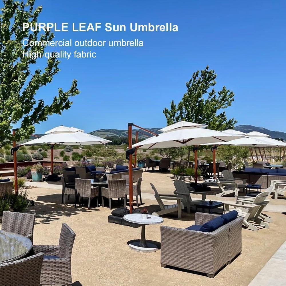 PURPLE LEAF Outdoor Garden Umbrella with Base, Cantilever Umbrellas in Wood Color - Image 38
