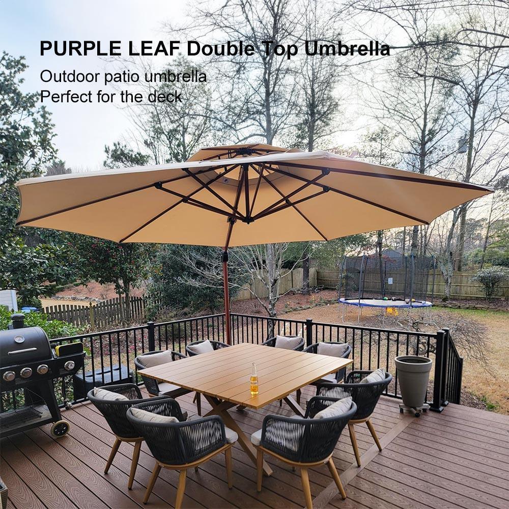 PURPLE LEAF Outdoor Garden Umbrella with Base, Cantilever Umbrellas in Wood Color - Image 42
