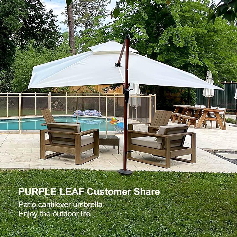 PURPLE LEAF Outdoor Garden Umbrella with Base, Cantilever Umbrellas in Wood Color - Image 47