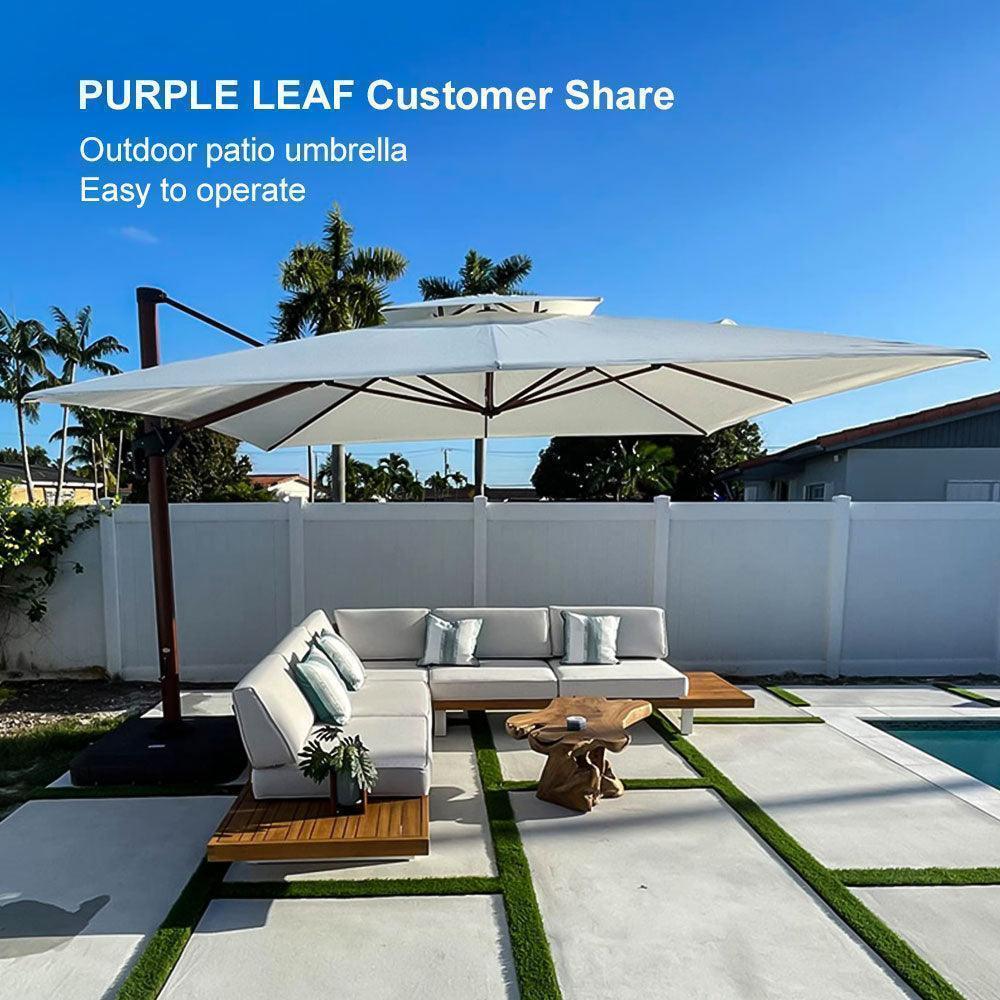 PURPLE LEAF Outdoor Garden Umbrella with Base, Cantilever Umbrellas in Wood Color - Image 49