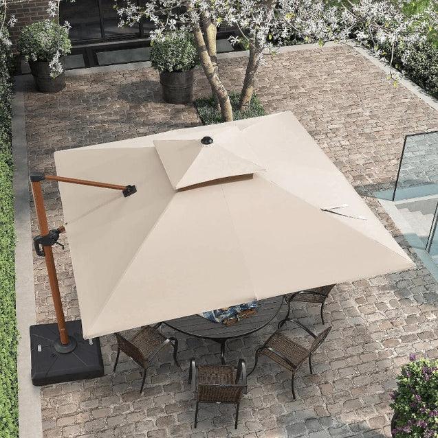 PURPLE LEAF Outdoor Garden Umbrella with Base, Cantilever Umbrellas in Wood Color - Image 5