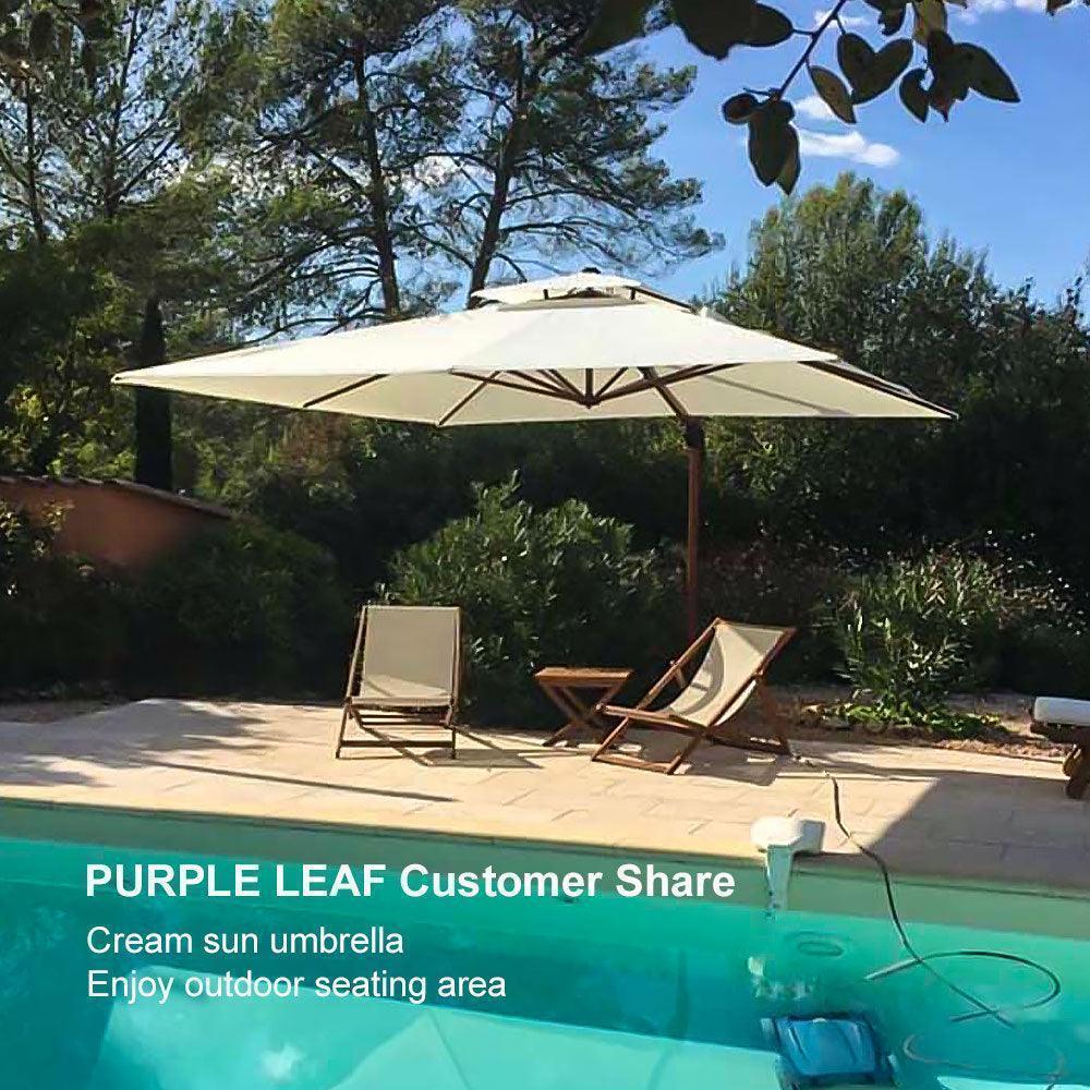 PURPLE LEAF Outdoor Garden Umbrella with Base, Cantilever Umbrellas in Wood Color - Image 50