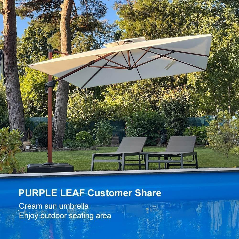 PURPLE LEAF Outdoor Garden Umbrella with Base, Cantilever Umbrellas in Wood Color - Image 51
