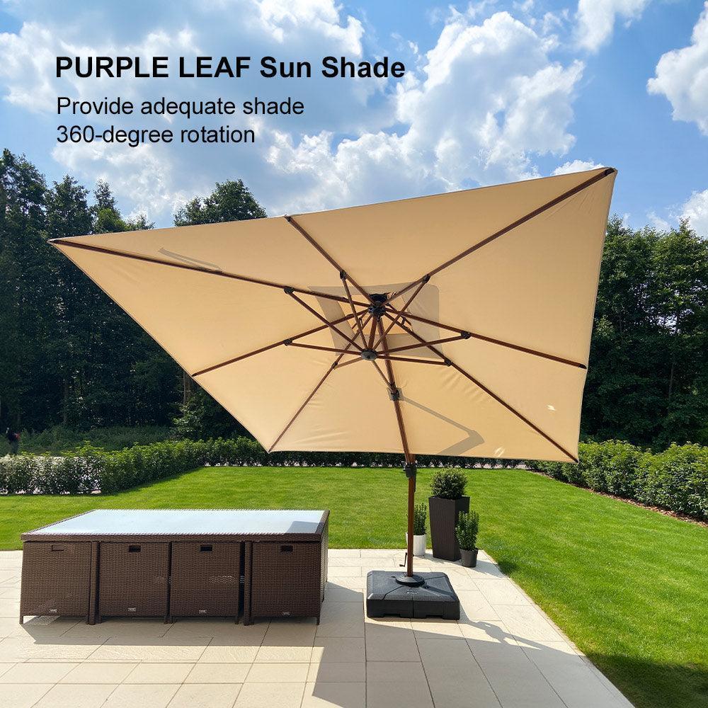 PURPLE LEAF Outdoor Garden Umbrella with Base, Cantilever Umbrellas in Wood Color - Image 52