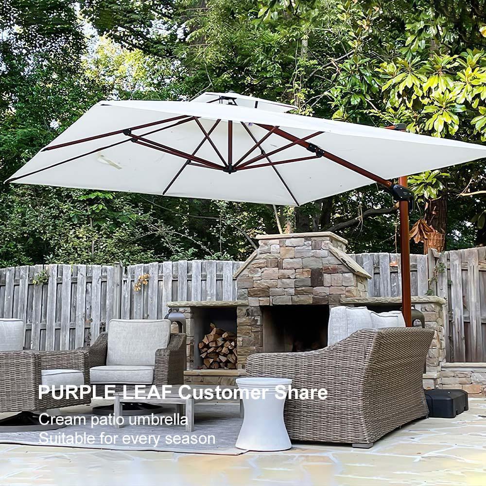 PURPLE LEAF Outdoor Garden Umbrella with Base, Cantilever Umbrellas in Wood Color - Image 55