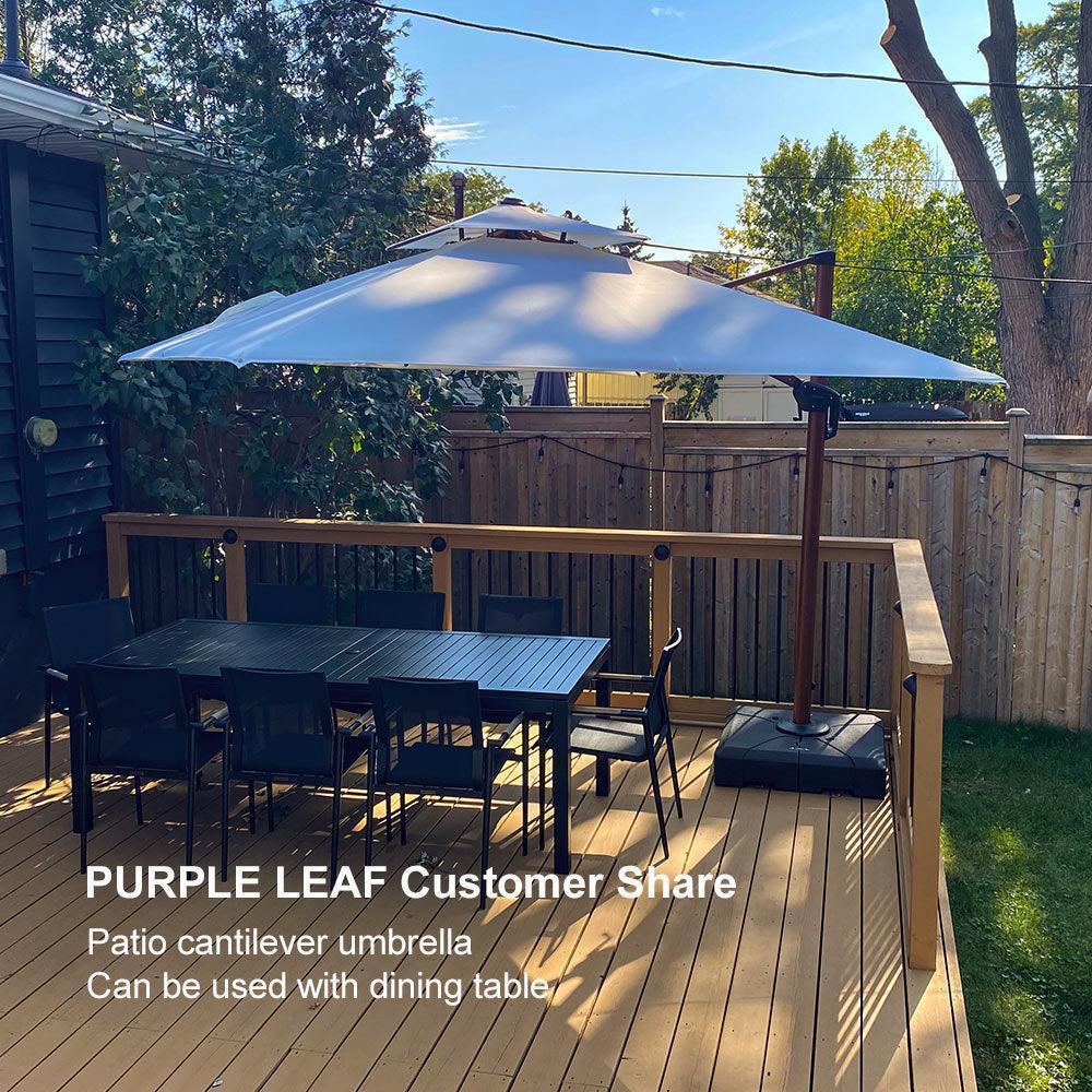 PURPLE LEAF Outdoor Garden Umbrella with Base, Cantilever Umbrellas in Wood Color - Image 56