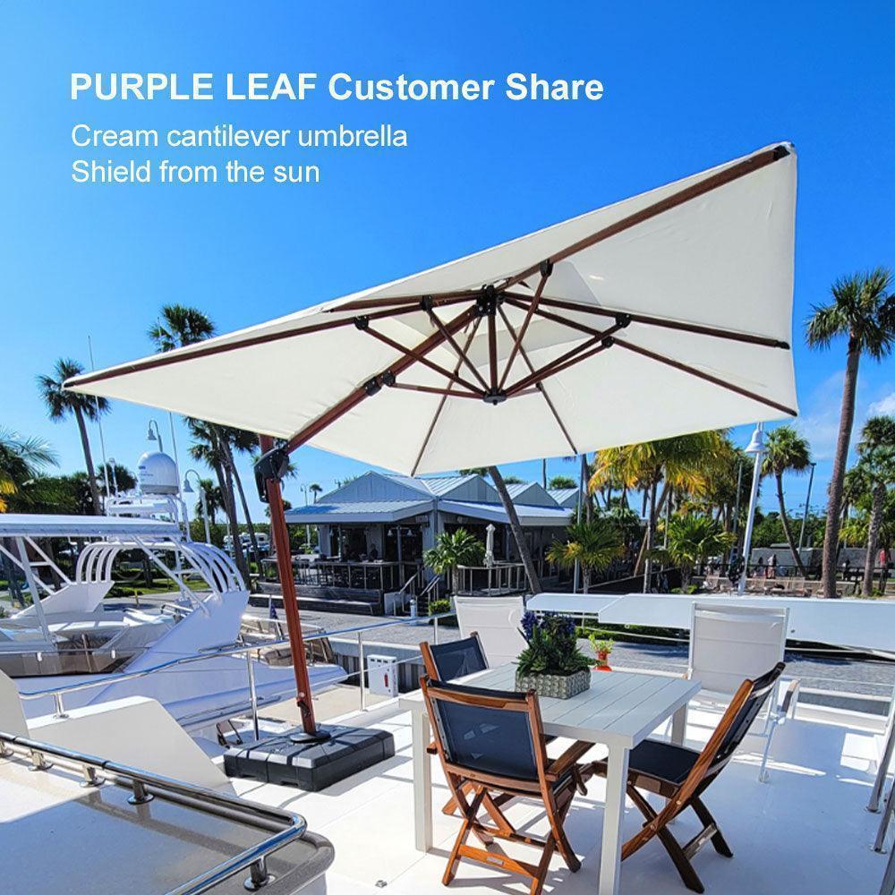 PURPLE LEAF Outdoor Garden Umbrella with Base, Cantilever Umbrellas in Wood Color - Image 57