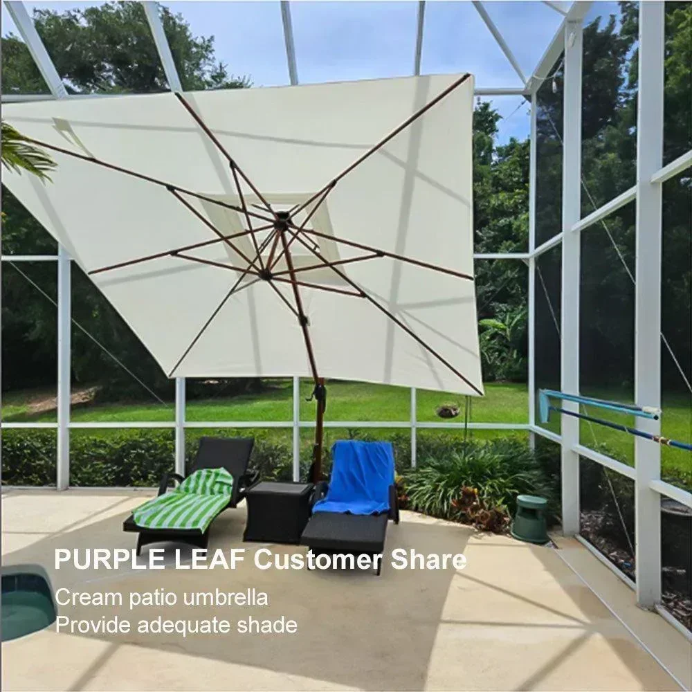 PURPLE LEAF Outdoor Garden Umbrella with Base, Cantilever Umbrellas in Wood Color - Image 58