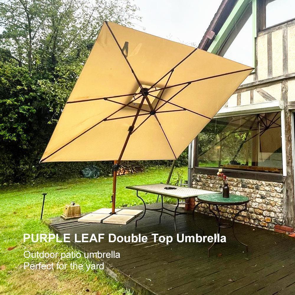 PURPLE LEAF Outdoor Garden Umbrella with Base, Cantilever Umbrellas in Wood Color - Image 61