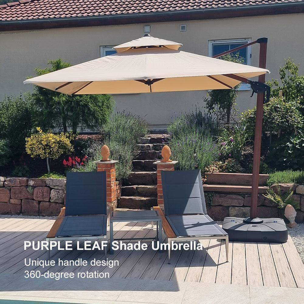 PURPLE LEAF Outdoor Garden Umbrella with Base, Cantilever Umbrellas in Wood Color - Image 63
